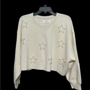 Cream Star Embellished Women's Sweater Simply Southern Size Small